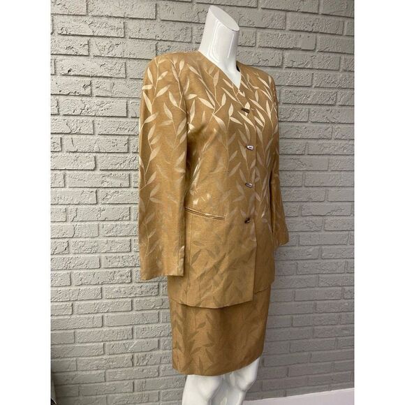 Dana Buchman Petite Leaf Print Linen Skirt & Jacket Suit Set 4/8 - Picture 1 of 13